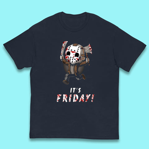 It's Friday Chibi Jason Voorhees Holding Bloody Knife & Bloody Axe Halloween Friday The 13th Horror Movie Kids T Shirt
