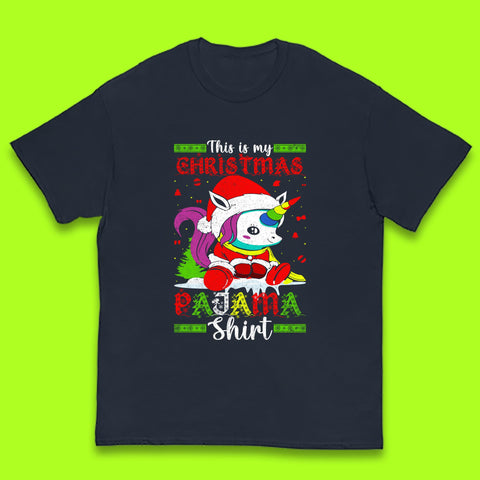 This Is My Christmas Pajama Shirt Unicorn Santa Costume Xmas Kids T Shirt