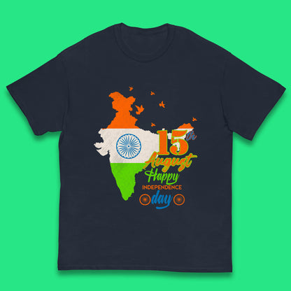 15th August India Happy Independence Day Patriotic Indian Map Flag Kids T Shirt