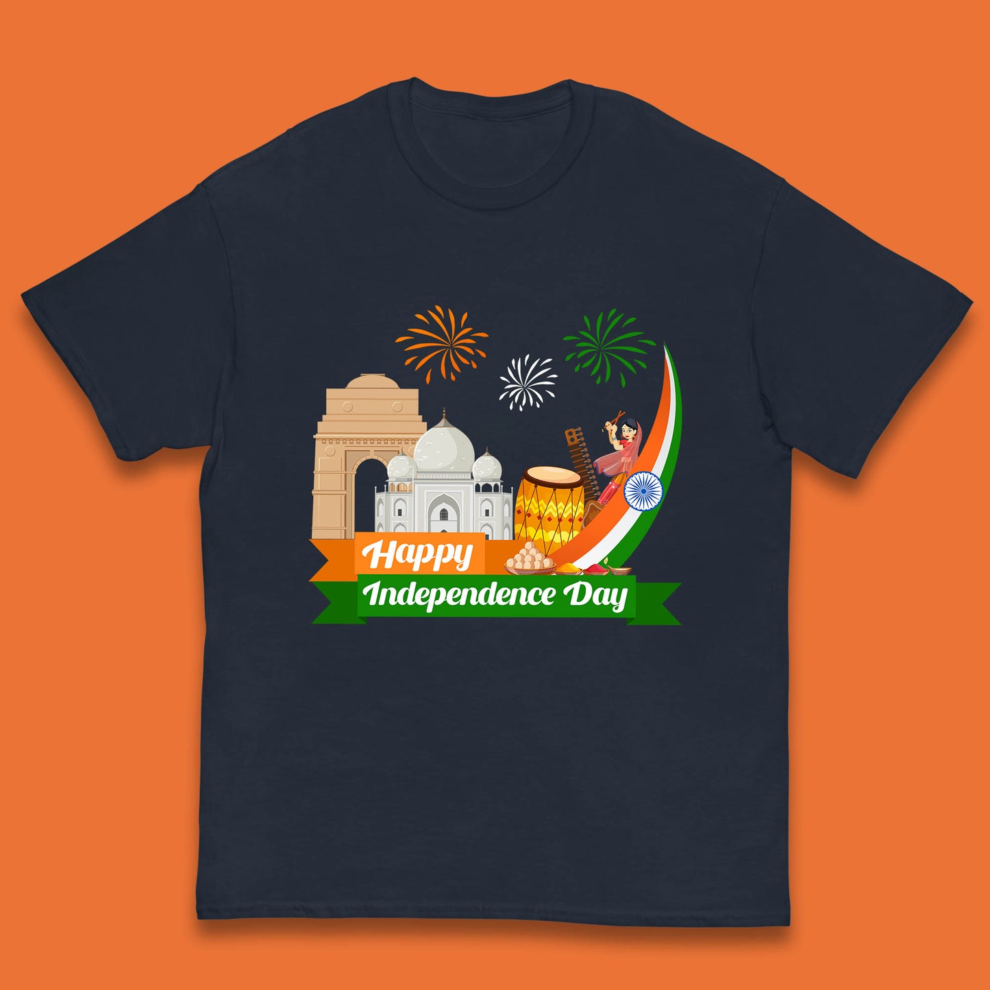 Happy India Independence Day 15th August Patriotic Indian Flag India Architectural Landmarks Kids T Shirt