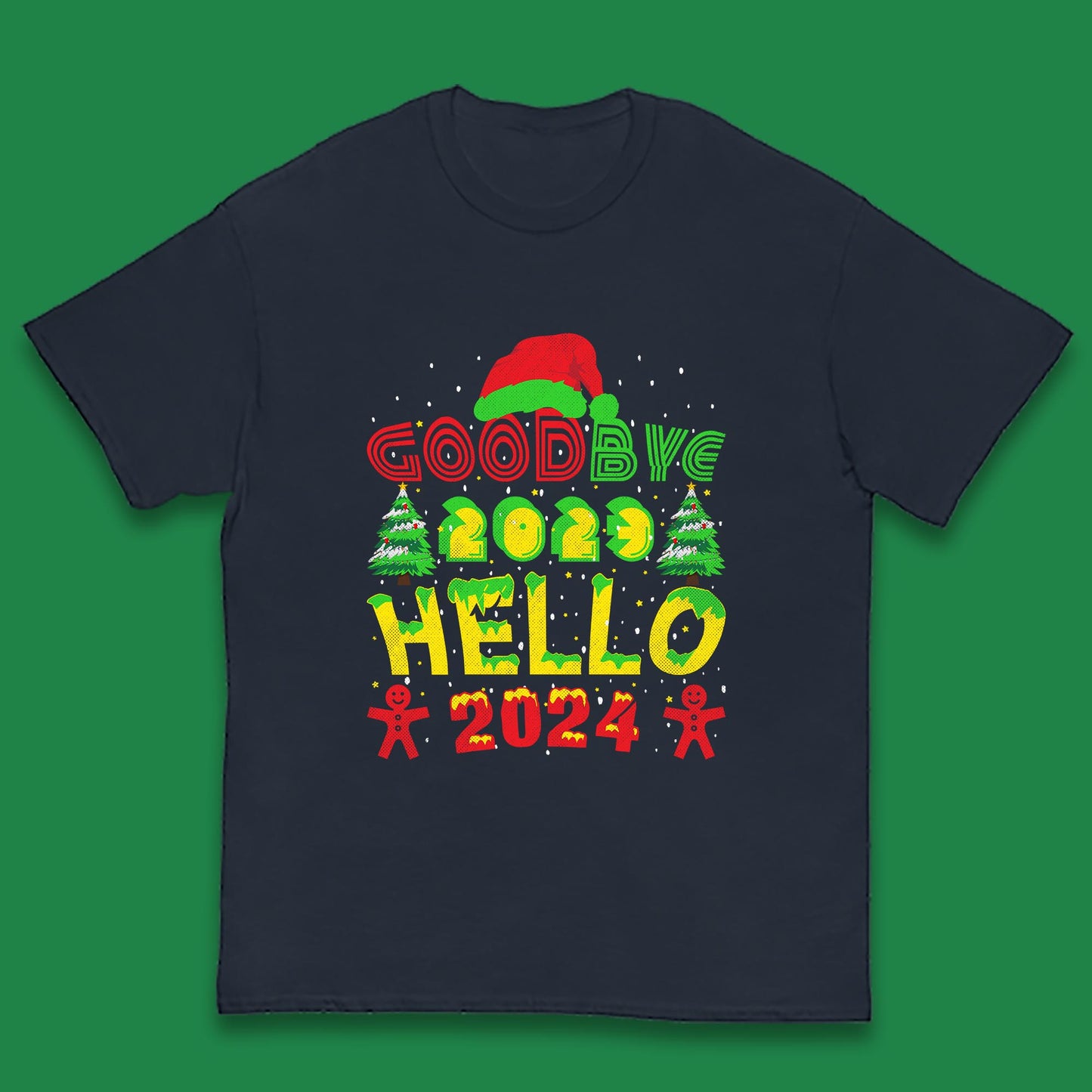 Good Bye 2023 Hello 2024 Merry Christmas Funny Happy New Year Xmas Kids T Shirt