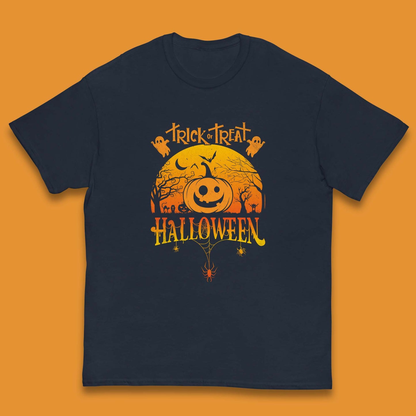 Trick Or Treat Halloween Pumpkin Haunted Trees Scary Spooky Season Kids T Shirt