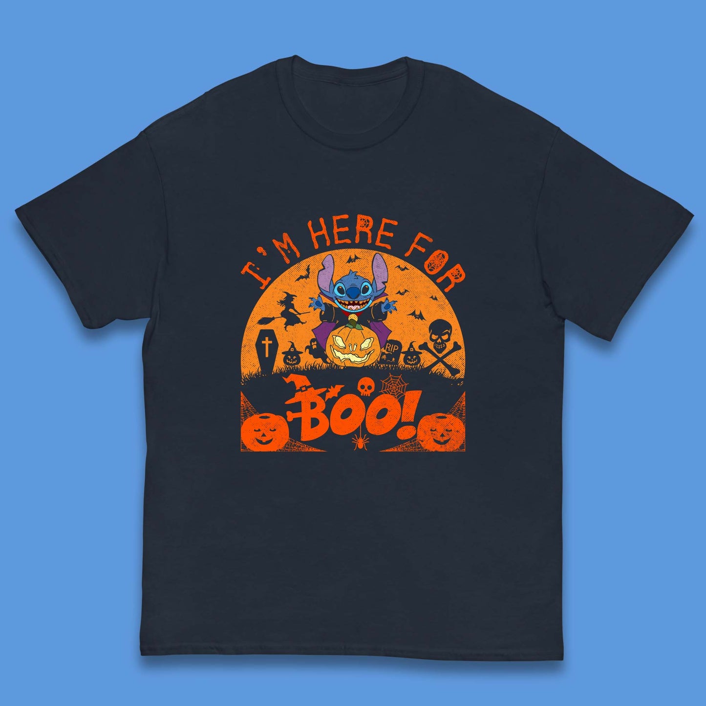 I'm Here For The Boo Disney Stitch Disney Halloween Pumpkin Devil Stitch Horror Scary Lilo & Stitch Kids T Shirt