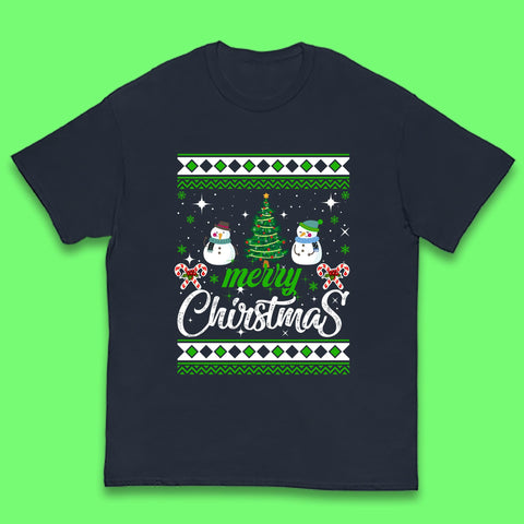 Merry Christmas Snowman Christmas Tree Xmas Winter Holiday Kids T Shirt
