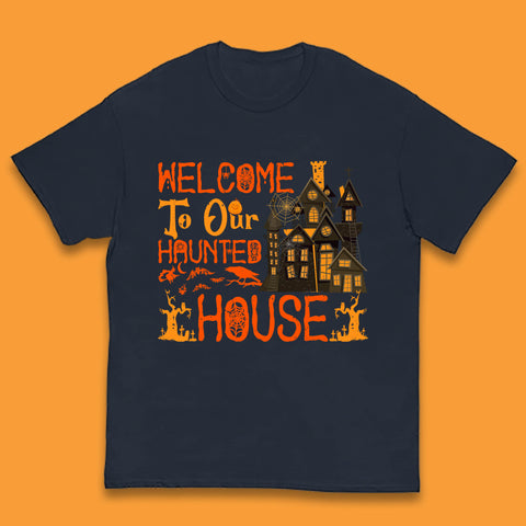 Welcome To Our Haunted House Halloween Horror Scary Spooky House Kids T Shirt