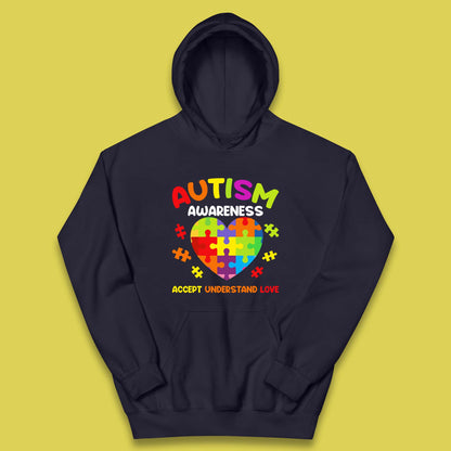 Autism Awareness Accept Understand Love Puzzle Heart Autism Support Kids Hoodie