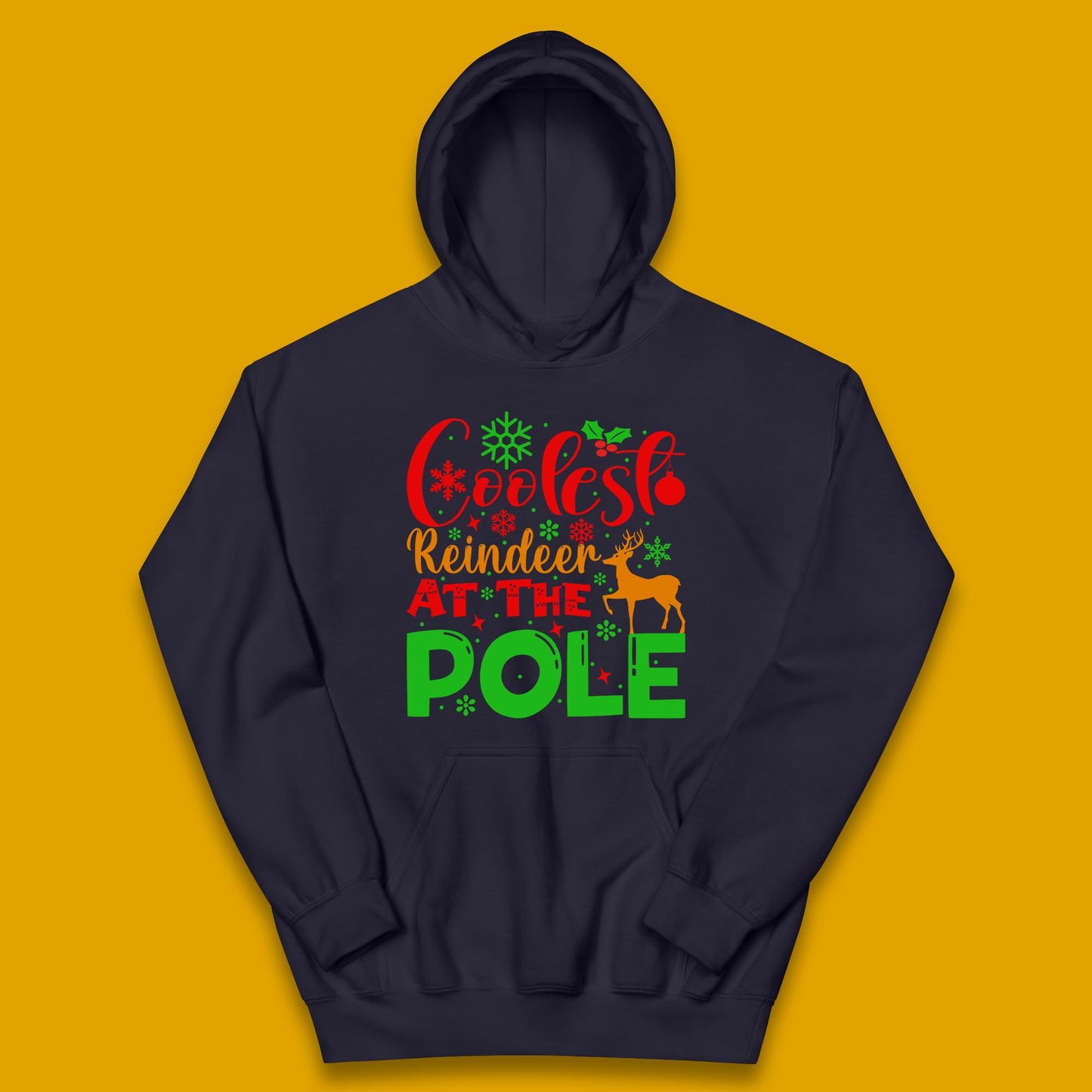 Coolest Reindeer At The Pole Merry Christmas Winter Holiday Xmas Quote Kids Hoodie