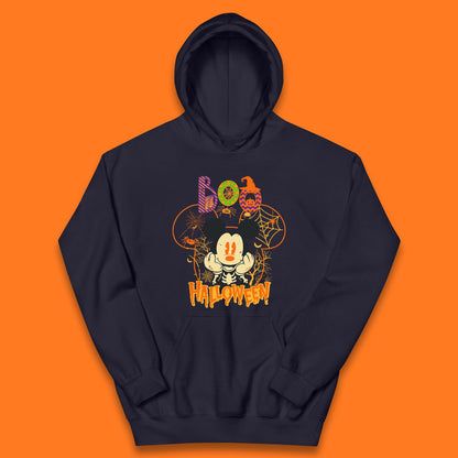 Boo Halloween Mickey Mouse Skeleton Horror Scary Disney Halloween Disneyland Trip Kids Hoodie