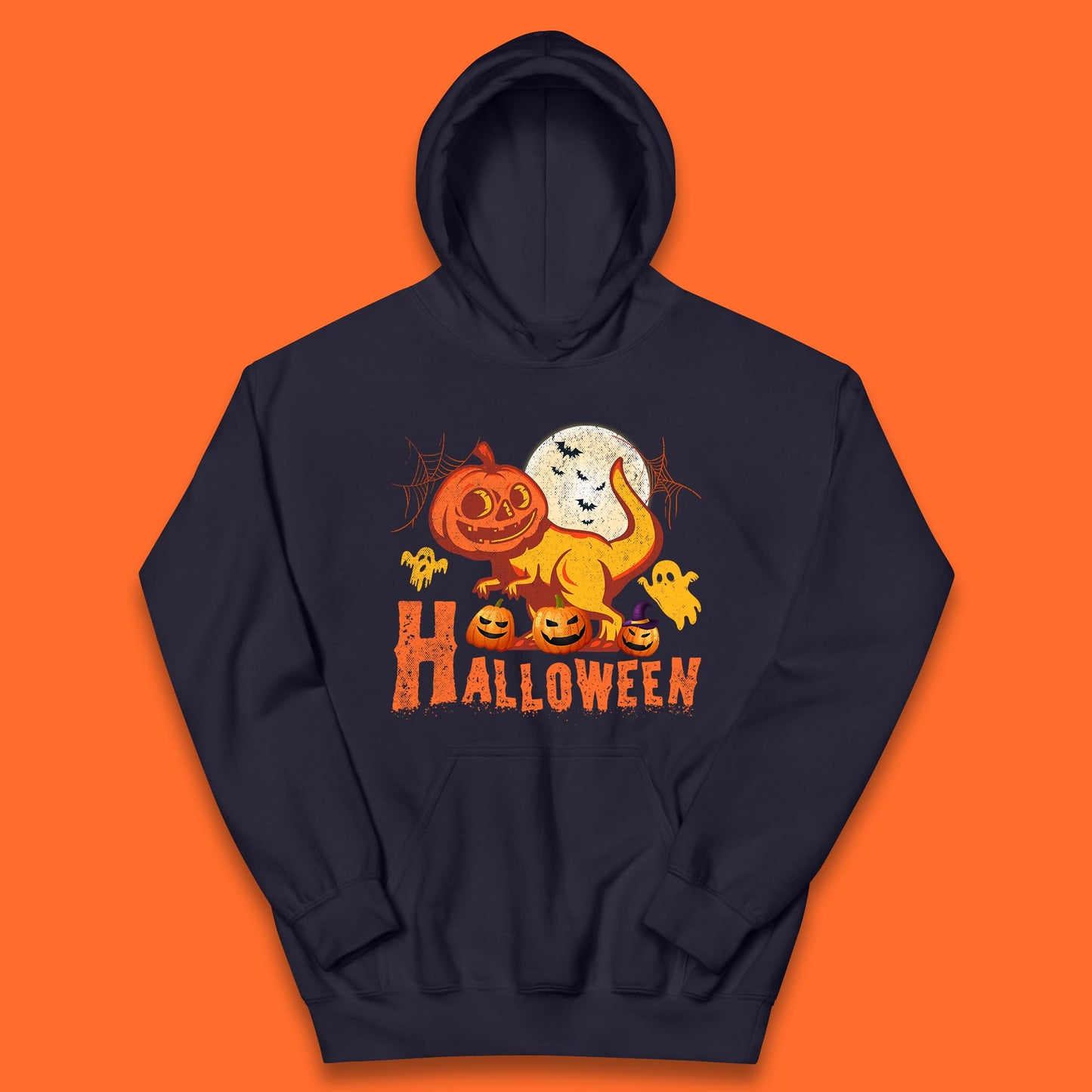 Halloween Dinosaur Jack O Lantern T-Rex Funny Dino Pumpkin Scary Boo and Bats Festive Costume Kids Hoodie