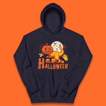 Halloween Dinosaur Jack O Lantern T-Rex Funny Dino Pumpkin Scary Boo and Bats Festive Costume Kids Hoodie