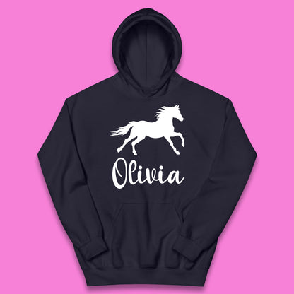 Personalised Running Unicorn Your Name Or Custom Text Horse & Pony Lover Magic Believer Kids Hoodie