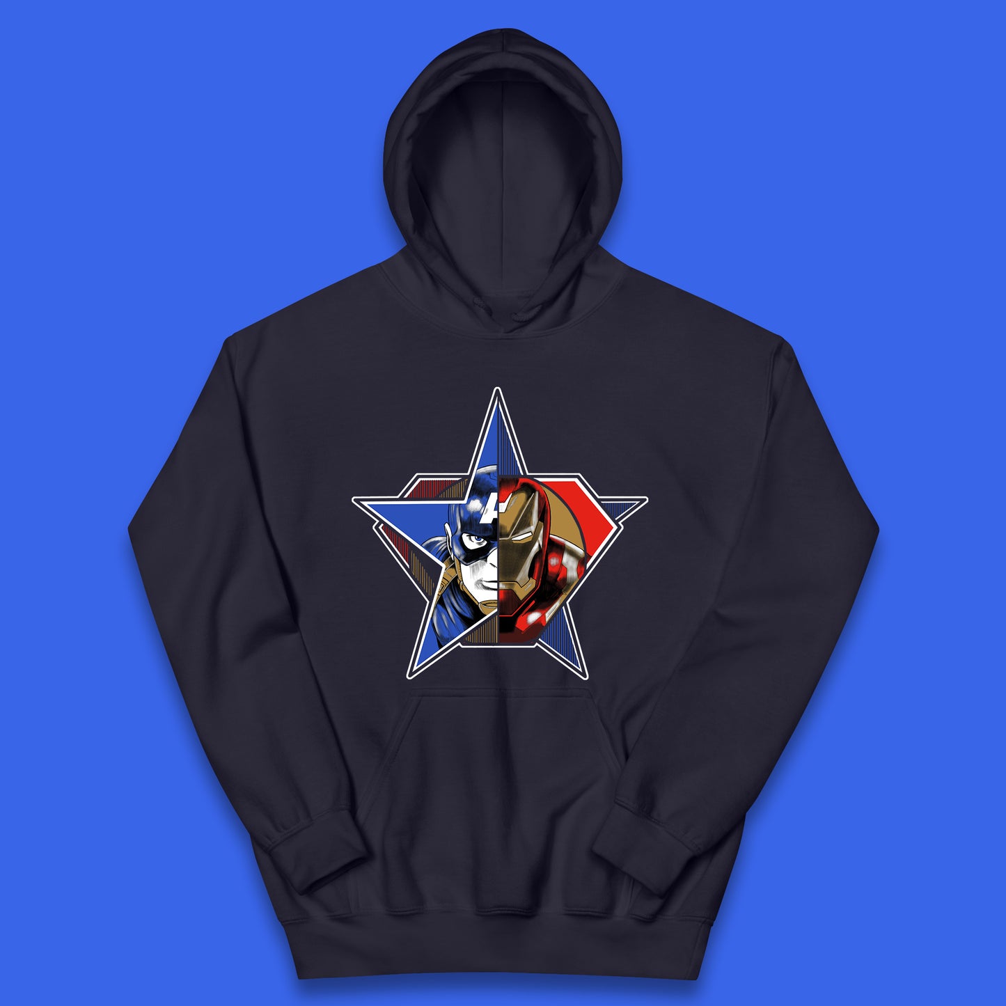 Captain America Logo With Iron Man Marvel Avengers Superheros Movie Character Kids Hoodie