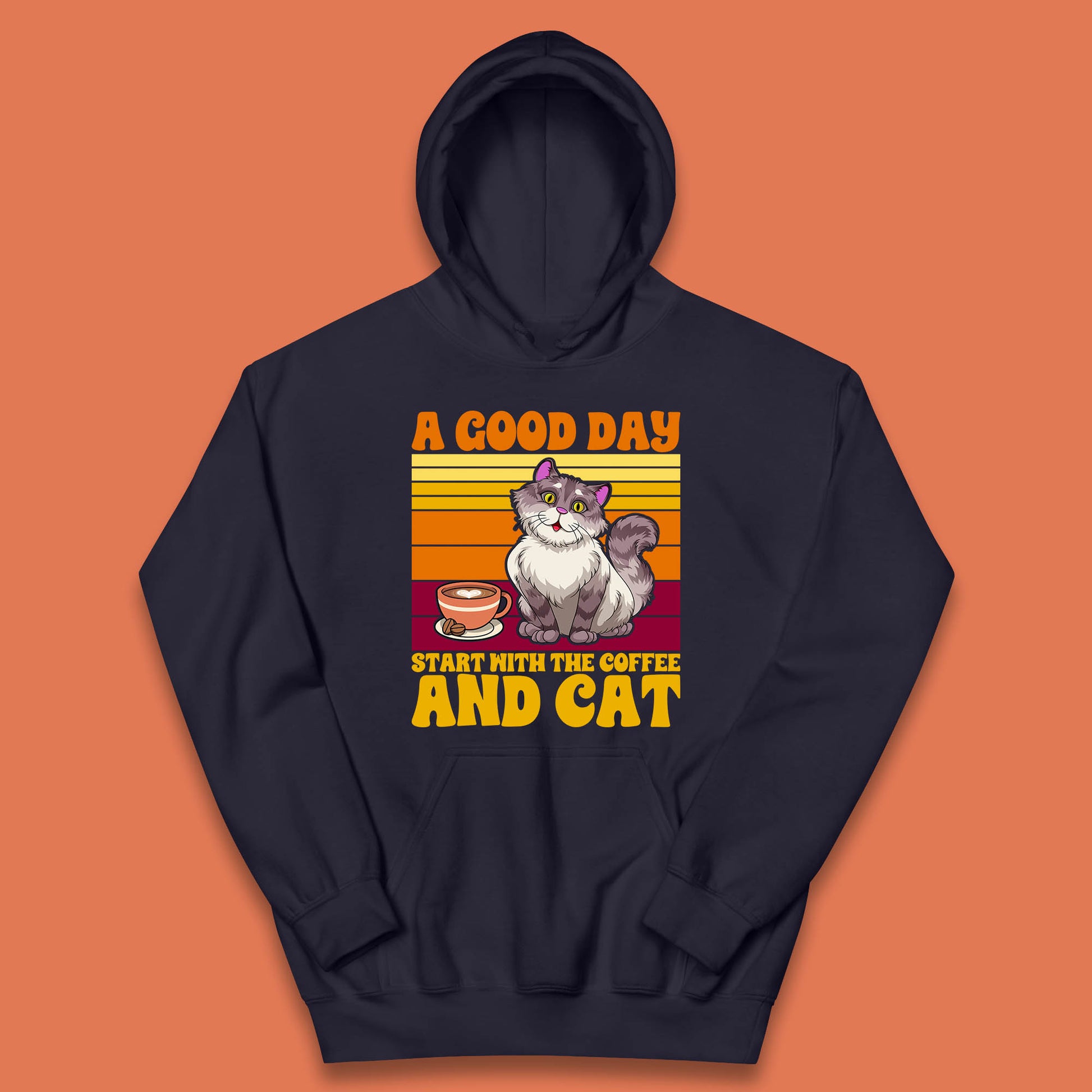 A Good Day Start With The Coffee And Cat Kids Hoodie