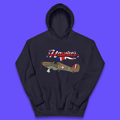 Hawker Hurricane United Kingdom Vintage WWII RAF Fighter Jet British Aircraft Royal Air Force Remembrance Day Kids Hoodie