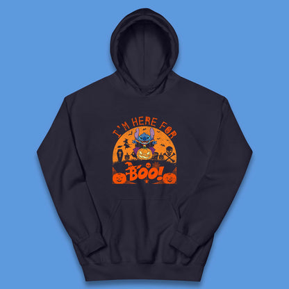 I'm Here For The Boo Disney Stitch Disney Halloween Pumpkin Devil Stitch Horror Scary Lilo & Stitch Kids Hoodie