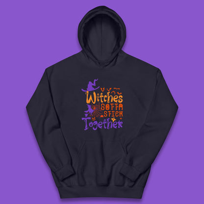 Witches Gotta Stick Together Funny Halloween Witchy Kids Hoodie