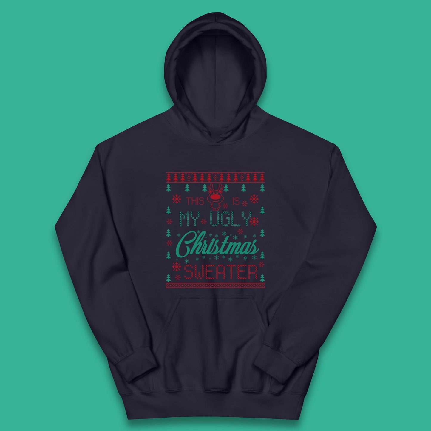 Ugly Christmas Sweater Reindeer Kids Hoodie