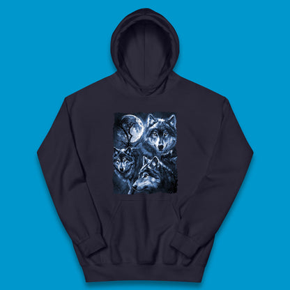 Wolf Family Howling 3 Wolf Moon Wild Free Wolves Three Gray Wolf Dog Animal The Mountain Kids Hoodie