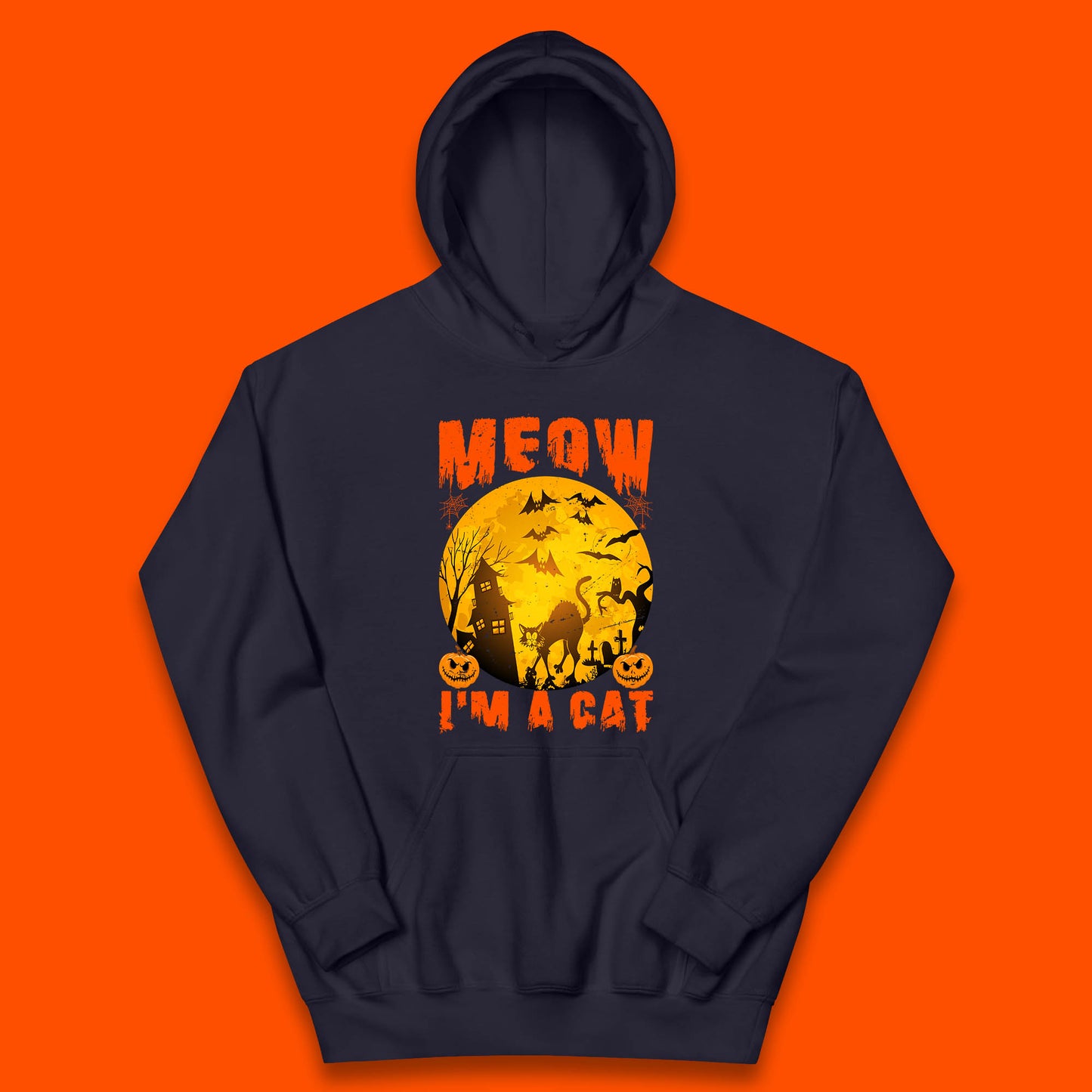 Meow I'm A Cat Halloween Black Cat Horror Scary Haunted House Kids Hoodie