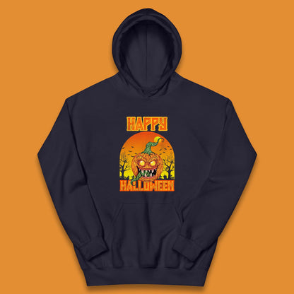 Happy Halloween Zombie Monster Pumpkin Jack-o-lantern Spooky Season Kids Hoodie