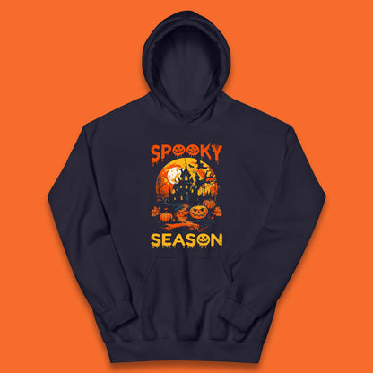 Spooky Season Happy Halloween Full Moon Dark Night Haunted House Kids Hoodie