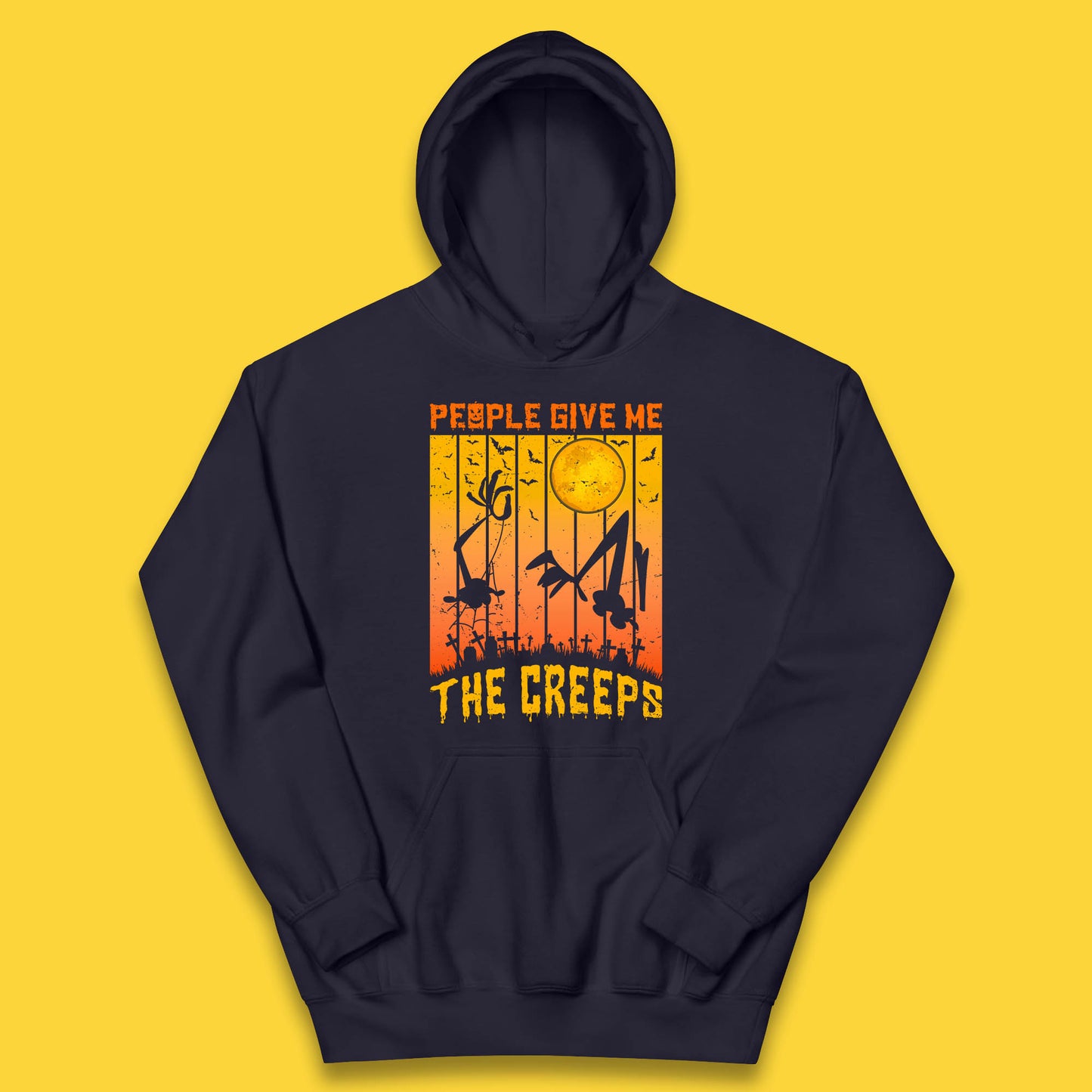 People Give Me The Creep Halloween Horror Scary Graveyards Full moon Flying Bats Kids Hoodie