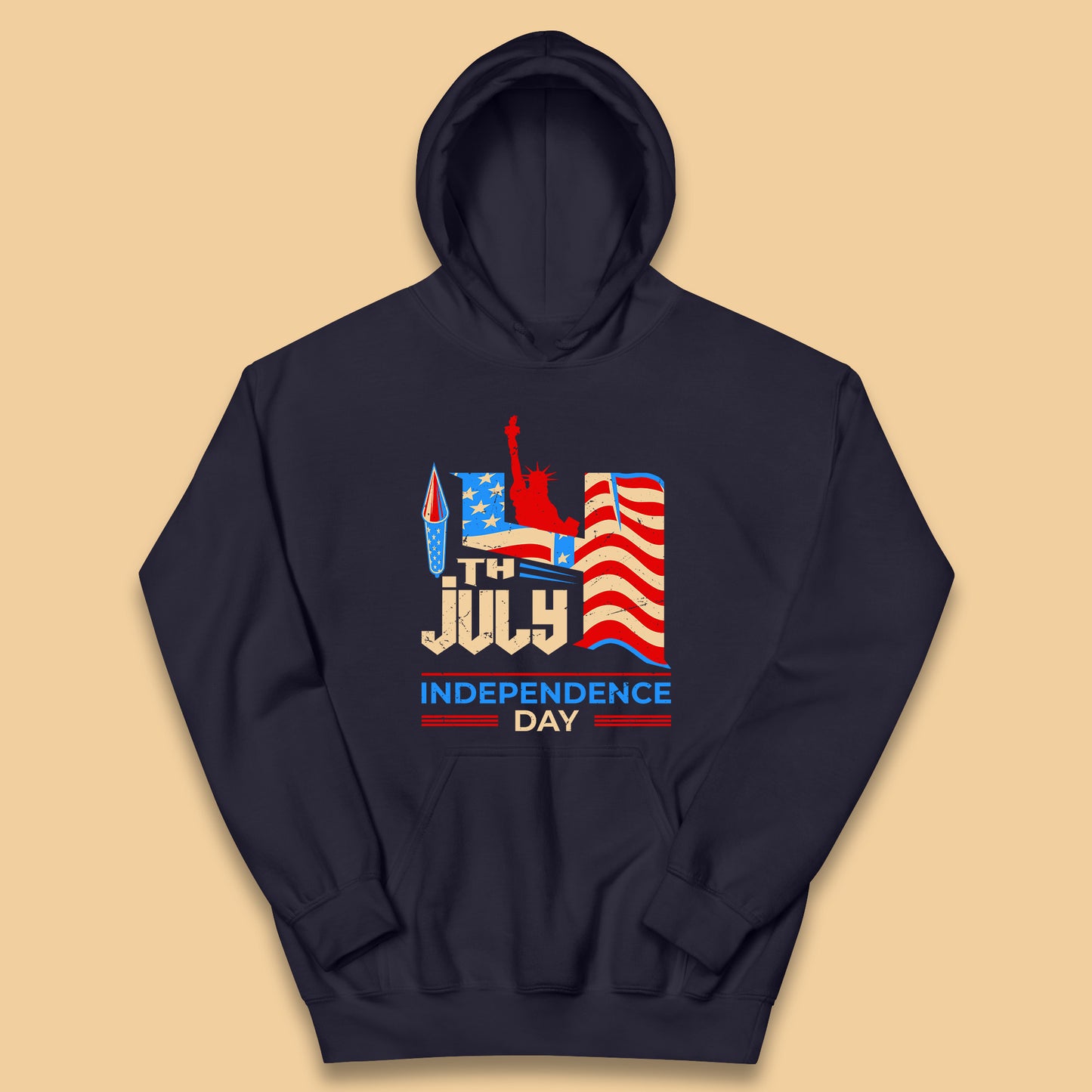 Statue Of Liberty 4th July USA Independence Day Celebration Fireworks Kids Hoodie