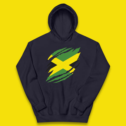 Distressed Jamaica Flag Jamaica Flag Caribbean Islander Sun Marley Kingston Jamaican Pride Patriotism Kids Hoodie