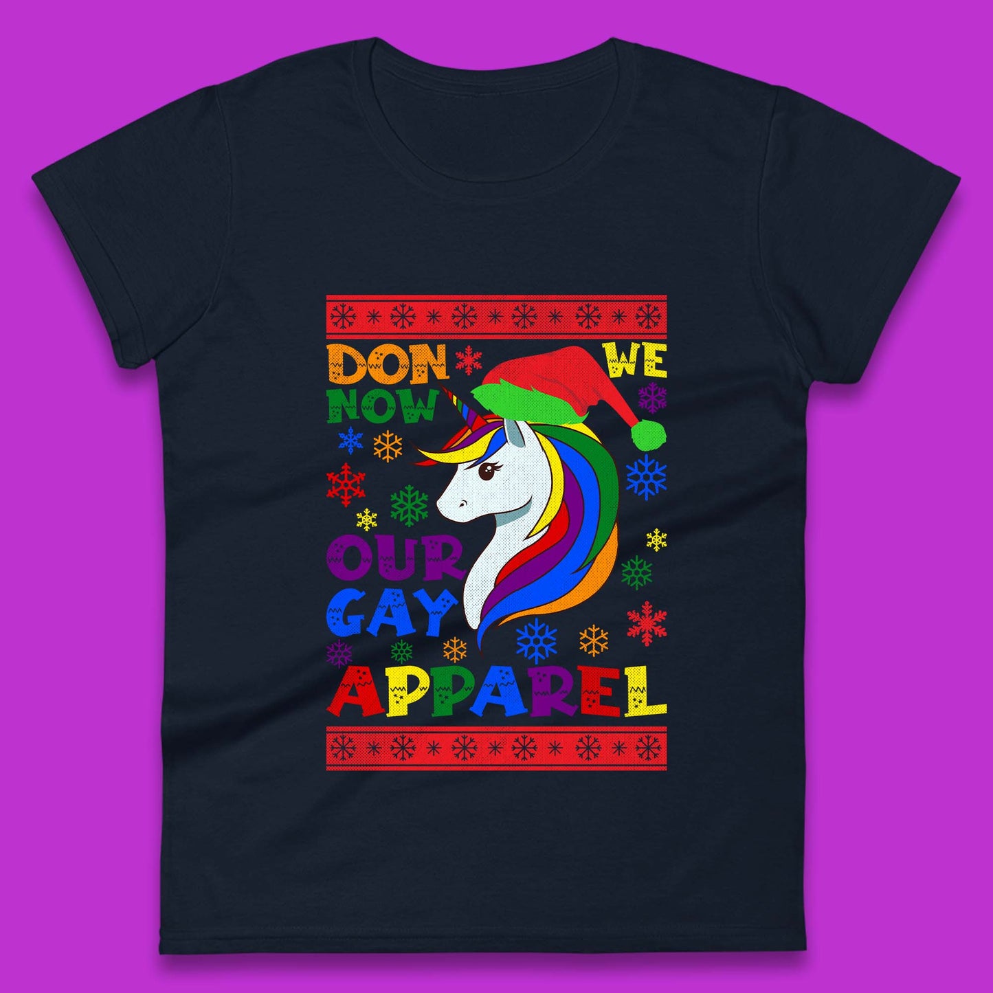 LGBT Rainbow Unicorn Christmas Womens T-Shirt