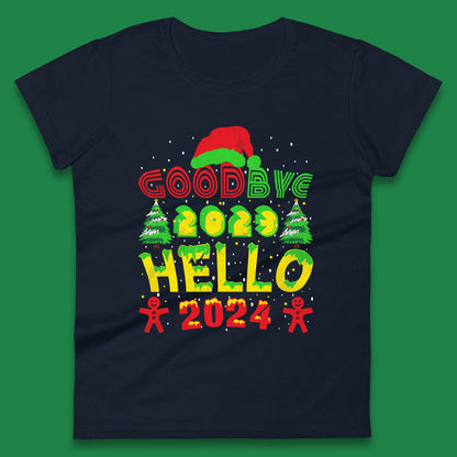 Good Bye 2023 Hello 2024 Merry Christmas Funny Happy New Year Xmas Womens Tee Top