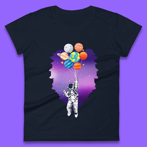 Astronaut Space Planets Balloons Womens T-Shirt