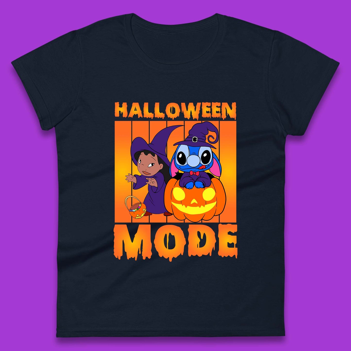 Halloween Mode Disney Lilo & Stitch Halloween Pumpkin Witch Hat Stitch Spooky Disneyland Trip Womens Tee Top