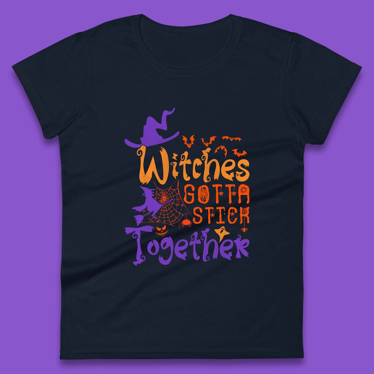 Witches Gotta Stick Together Funny Halloween Witchy Womens Tee Top