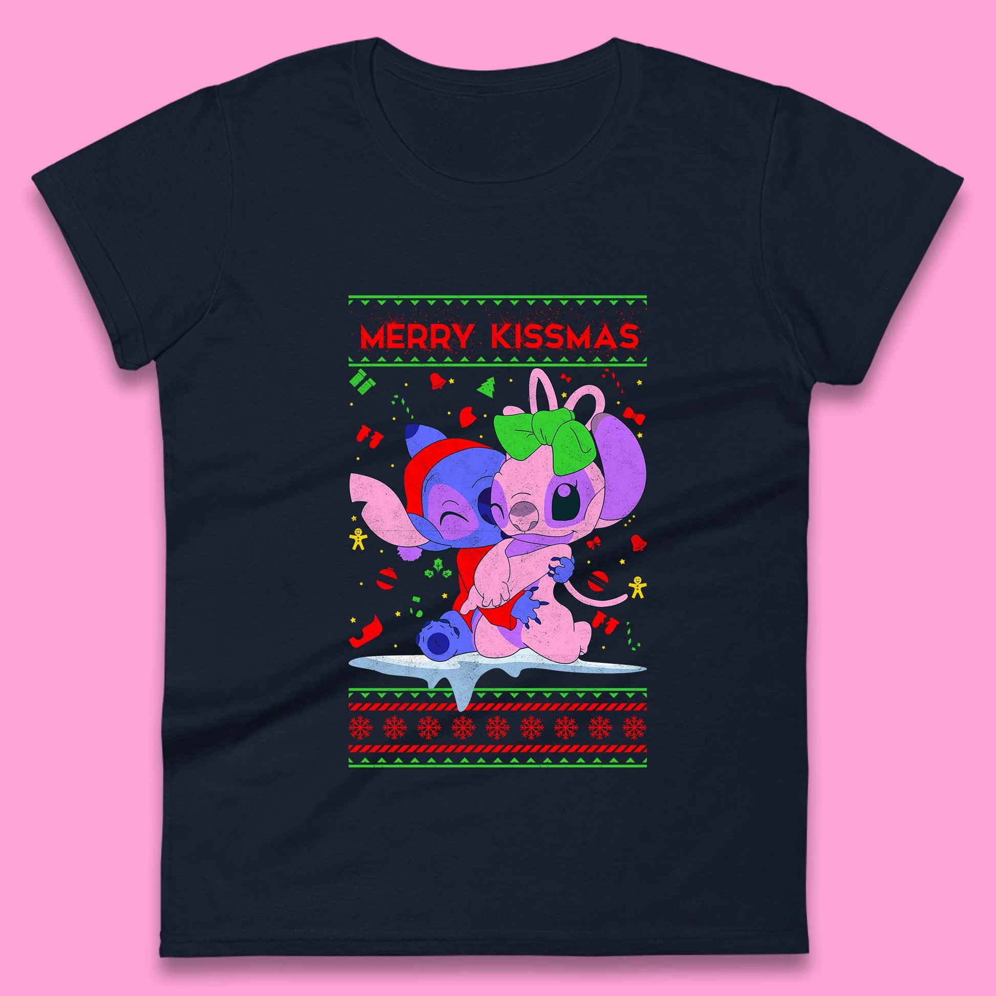 merry kissmas disney stitch and angel womens top