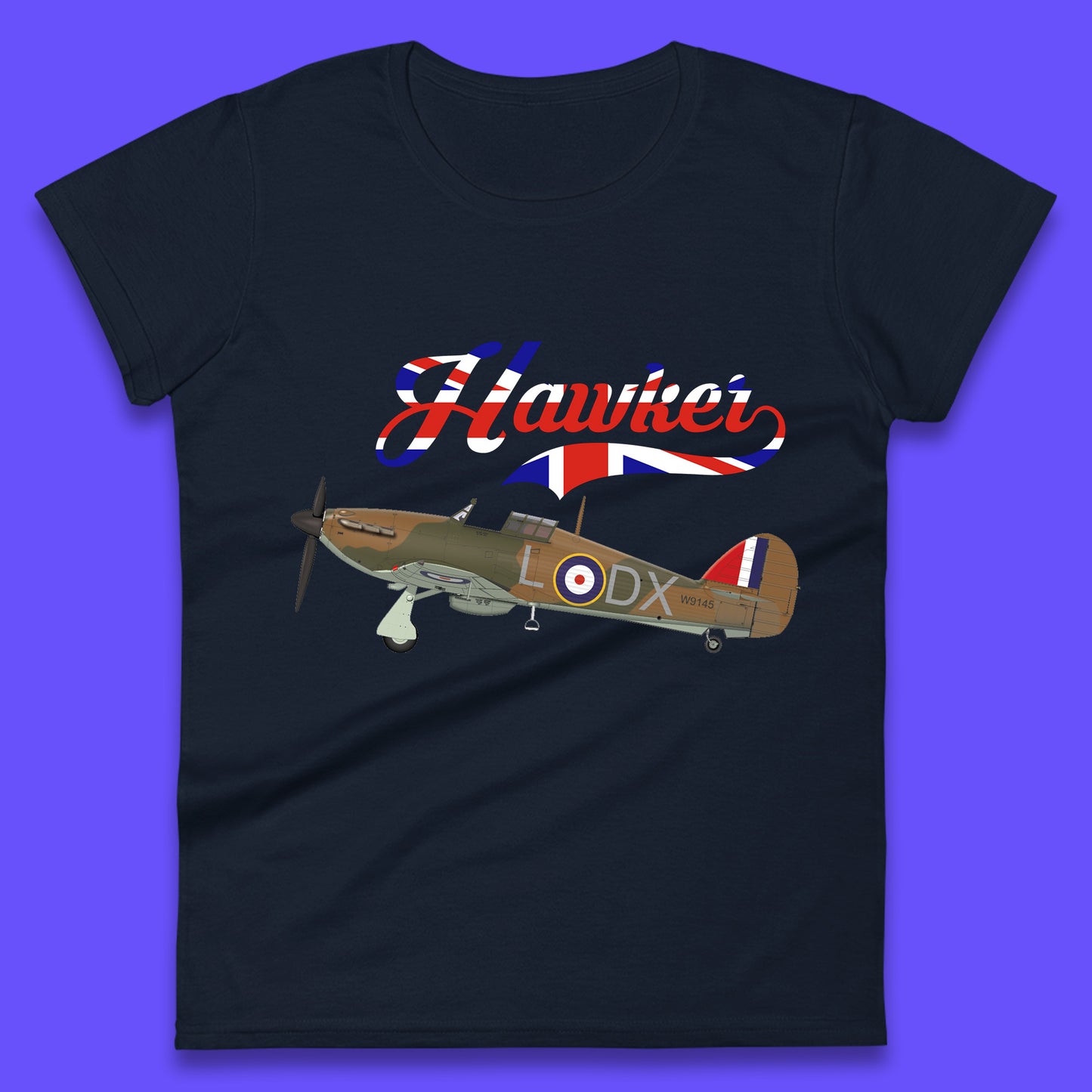 Hawker Hurricane United Kingdom Vintage WWII RAF Fighter Jet British Aircraft Royal Air Force Remembrance Day Womens Tee Top