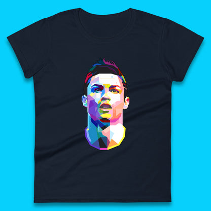 Cristiano Ronaldo Retro Style Portrait Football Player CR7 Portuguese Professional Footballer Soccer Player Sports Champion Womens Tee Top