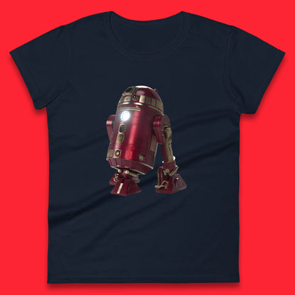 The Iron Man Spoof R2-D2 The Clone Wars Galaxy's Edge Trip R2D2 Ready To Rock Star Wars 46th Anniversary Womens Tee Top