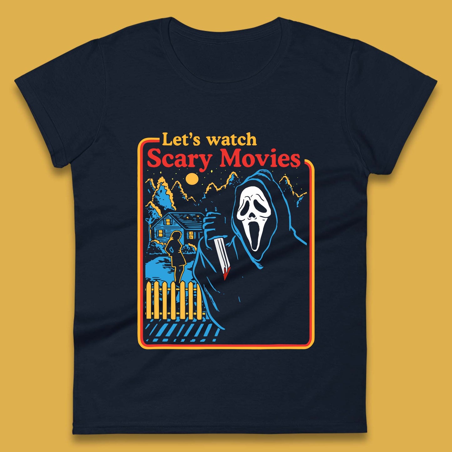 Let's Watch Scary Movies Screaming Ghostface Scream Watch Scary Halloween Womens Tee Top