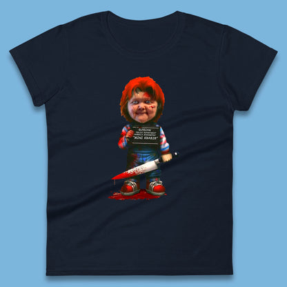 Chucky Mug Shot Russian Police Dept Hasbulla Magomedov Chucky Mini Khabib Inspired Halloween Horror Movie Good Guy Chucky Womens Tee Top