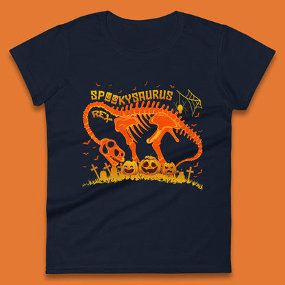 Spooky Saurus Rex Halloween Dinosaur T-Rex Skeleton With Scary Pumpkins Womens Tee Top