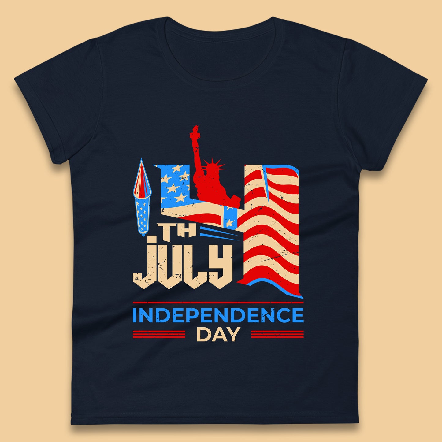 Statue Of Liberty 4th July USA Independence Day Celebration Fireworks Womens Tee Top