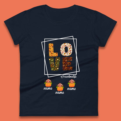 Personalized Thanksgiving Grandma Love Grandma Life Turkey Inside Pumpkin Custom Grandkids Names Womens Tee Top