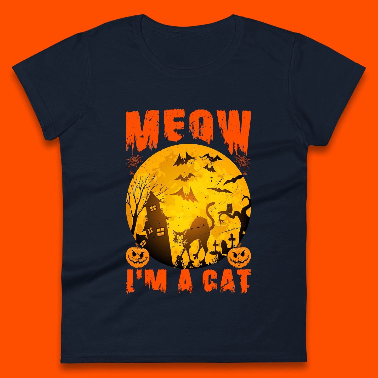 Meow I'm A Cat Halloween Black Cat Horror Scary Haunted House Womens Tee Top