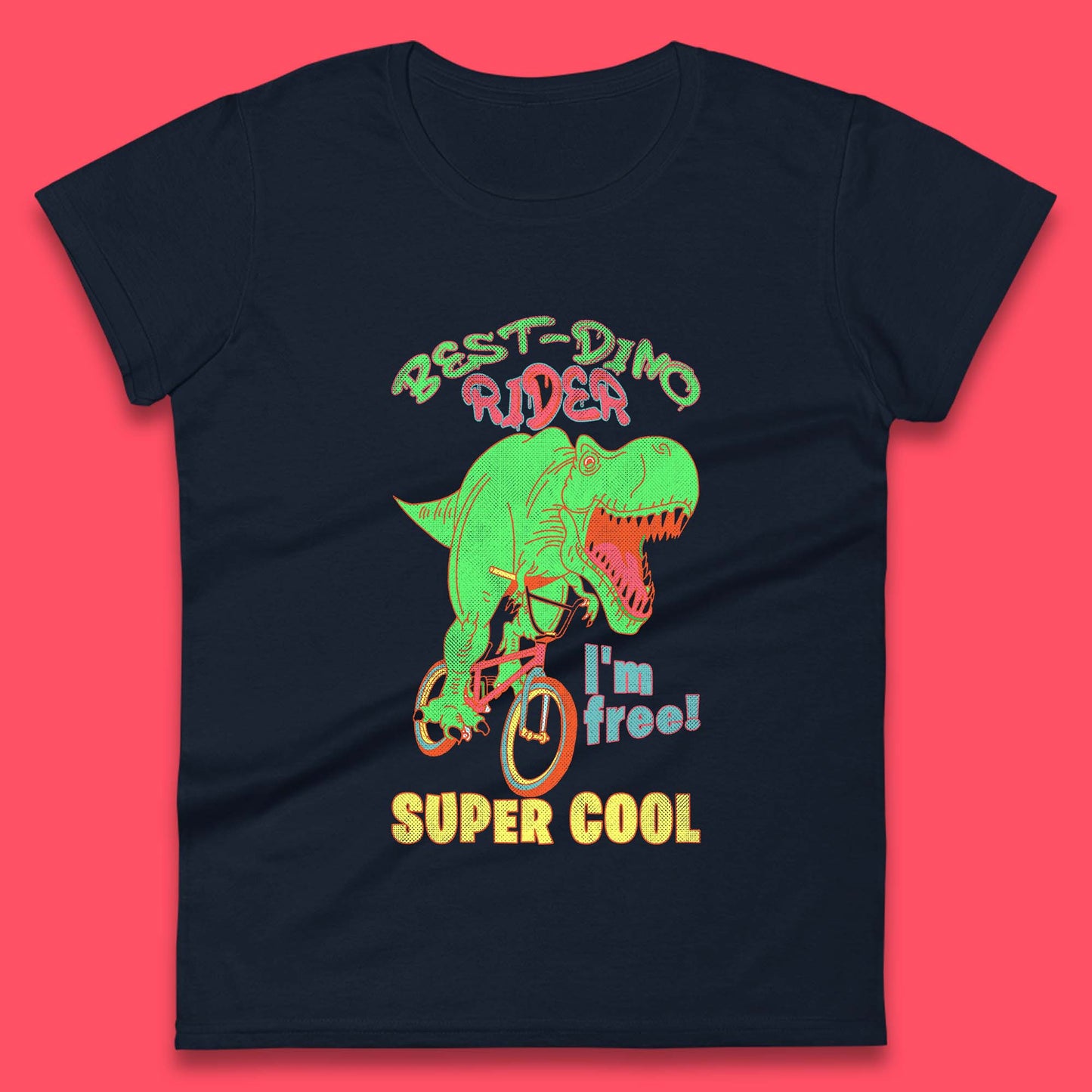 Dinosaur Riding Bicycle Womens T-Shirt