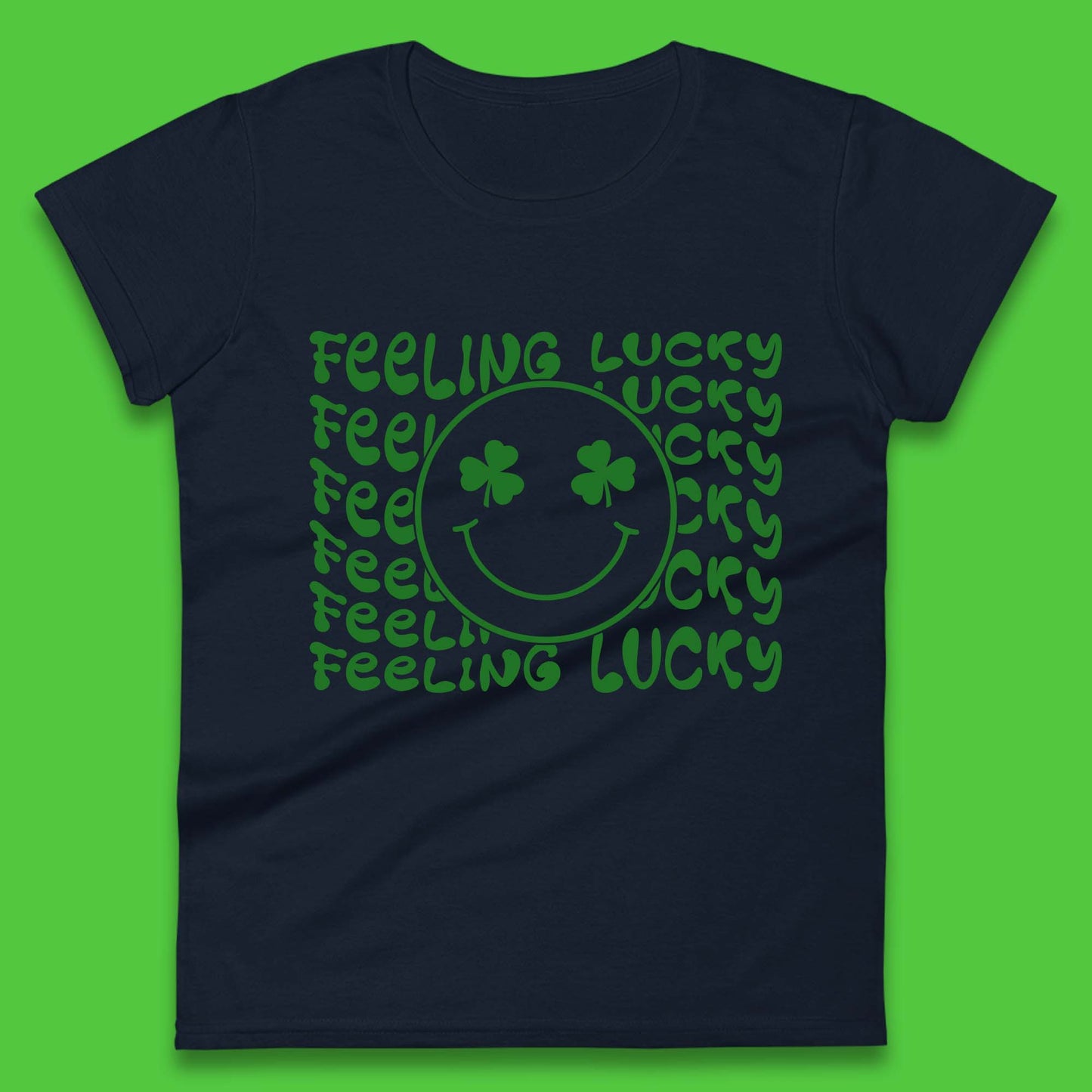 Feeling Lucky Smiley Shamrock Womens T-Shirt