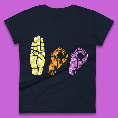 Halloween Hand Sign Language Boo Ghost American Sign Language Alphabet ASL Halloween Womens Tee Top