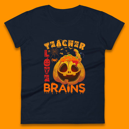 Teacher Love Brain Halloween Spooky Teacher Trick Or Teach Womens Tee Top