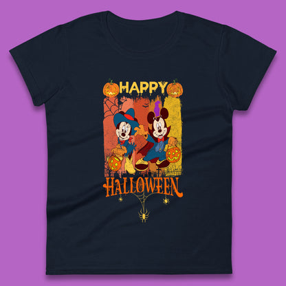 Happy Halloween Disney Witch Mickey Mouse Minnie Mouse Horror Scary Disneyland Trip Womens Tee Top