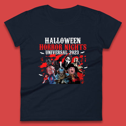 Halloween Horror Nights Universal 2023 Halloween Horror Movie Characters Friends Halloween Serial Killers Womens Tee Top