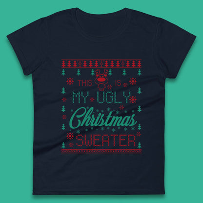 Ugly Christmas Sweater Reindeer Womens T-Shirt